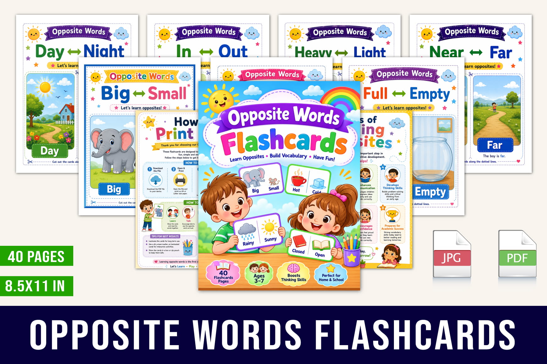 Opposite Words Flashcards for Kids