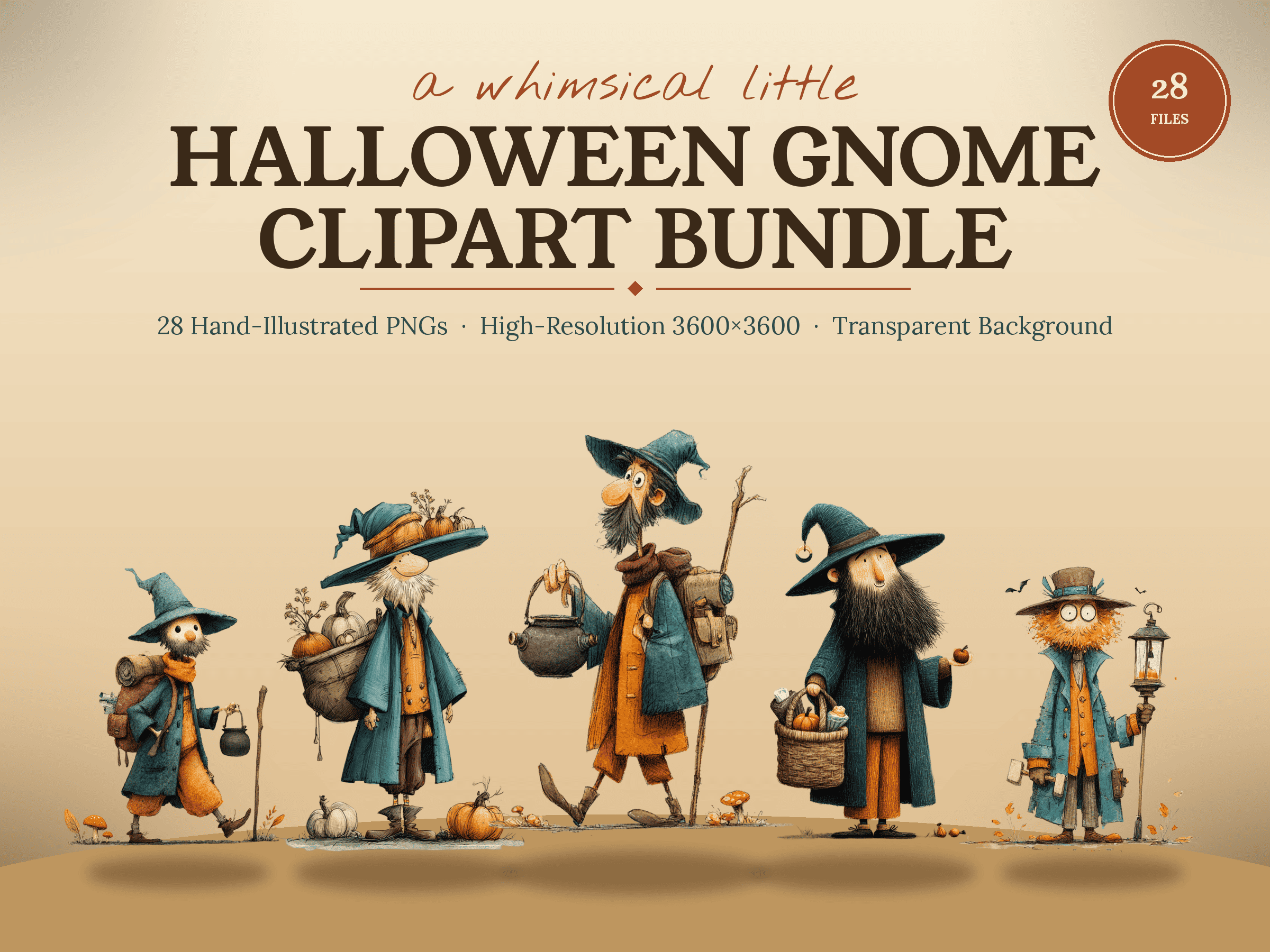 Whimsical Halloween Gnome Clipart Bundle