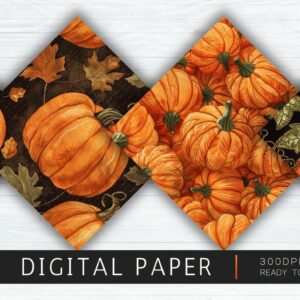 Embroidered Pumpkins Digital Paper